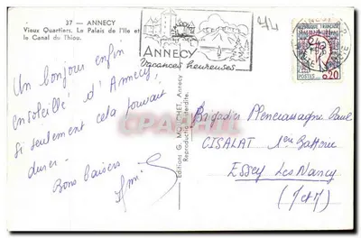 Annecy — Antiguos Barrios, El Palacio de la Isla y el Canal del Thiou — Ediciones G. Mouchet — Reverso