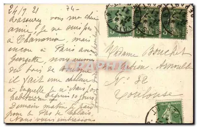 Tarjeta postal antigua Tarjeta postal moderna Entornos de Chamonix Argentiere y su glaciar — Reverso