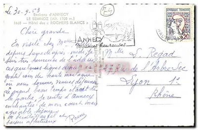 Le Semnoz (Wys. 1700 m.) — Hotel « Rochers Blancs » — Wydawnictwo G. Mouchet — Rewers