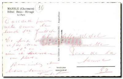 Mansle (Charente) — Hotel Beau-Rivage, O Parque — Edições Vankhache — Verso