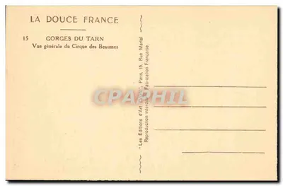 Gorges do Tarn — Vista geral do Cirque dos Beaumes — Les Éditions d'Art 'VON' Paris — Verso