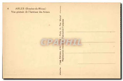Arles — Ogólny widok wnętrza Arenów — Les Éditions d'Art Yvon, Paris — Rewers