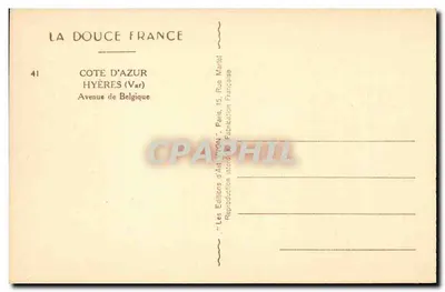 Café G. Carné - Hyères — Costa Azul, Avenue de Belgique — Ediciones de Arte 'Yvon', París — Reverso
