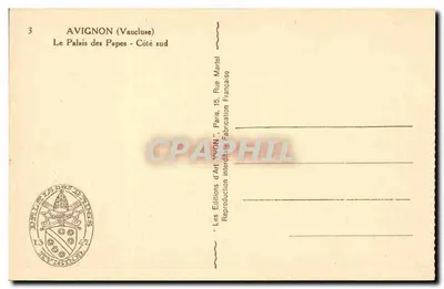 Avignon (Vaucluse) — Pałac Papieski - Strona południowa — Wydawnictwo Art Yvon, Paryż — Rewers