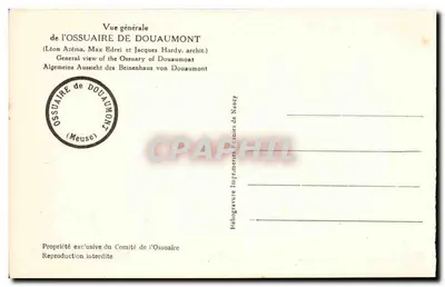 Ossuarium w Douaumont — ogólny widok — Héliogravure Imprimeries Réunies de Nancy — Rewers