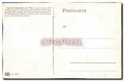 Stara pocztówka Fantazja Zamek Stolzenfels nad Rynem — Rewers