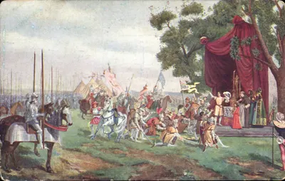 Patay — Após a vitória de Patay (29 de junho). Trajes históricos dos arqueiros e cavaleiros usando armadura — IMP. MOULLOT - MARSEILLE