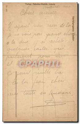 Cena íntima — casal à mesa — editor Verlag Gebrüder Dietrich, Leipzig, n° 193 — Verso