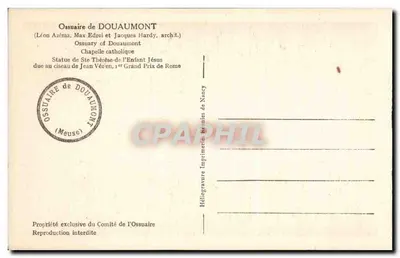 Statua Świętej Teresy z Dziecka Jezus — Ossuaire Douaumont — Imprimerie Réunies de Nancy — Rewers