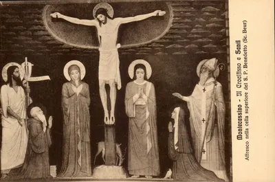 Crucificação — afresco da cella superiore do mosteiro de Montecassino — editor Sc. Beur