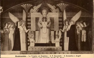 Montecassino - A Virgem com o Menino - S. P. Benedito - S. Escolástica e Anjos — Afresco na Capela dos SS. (Sc. Beur)