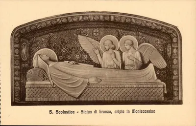 S. Scolastica — Estátua de bronze na cripta de Montecassino — editor STA, n° 46522