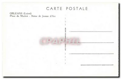 Orléans (Loiret) — Praça do Martroi — Estátua de Joana d'Arc — Héliogravure J. Combier Macon — Verso