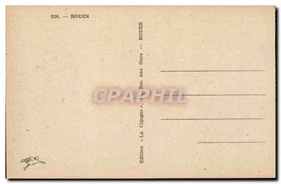 Uma Pensão de Rouen — carta postal ilustrada com flor de pensão contendo vistas da cidade — Edição « La Cigogne », Rouen — Verso