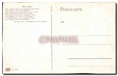 Loreley — vista do rochedo lendário — editor Astudin-Karten von Rhldh, n° 105 — Verso
