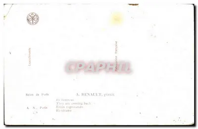 Trzy kobiety przy brzegu morza — zachód słońca — A. Renault, pinxit — Rewers