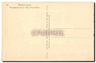 Nîmes (Gard) — Ogólny widok miasta i Areny — Les Éditions d'Art Martel, Paryż — Rewers