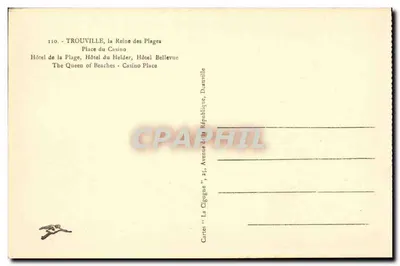 Trouville - Praça do Casino — Hotel de la Plage, Hotel du Helder, Hotel Bellevue — Cartes 'La Cigogne', Dianville — Verso