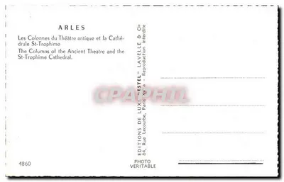Arles — Kolumny Teatru Starożytnego i Katedra Świętego Trofimego — Éditions de Luxe Lavelle & Cie — Rewers