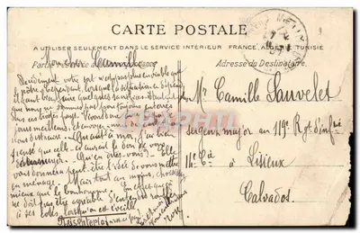 Au village — scène de chambre avec homme debout et lit — éditeur René Billoud, N° 577 — Verso