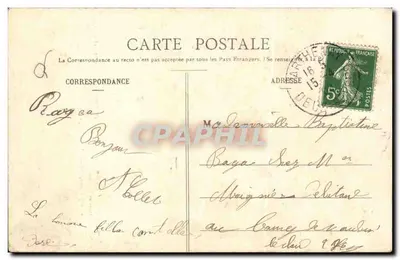 Família camponesa e homem com chapéu de cilindro — ilustração de A. Huchene — editor não visível — Verso