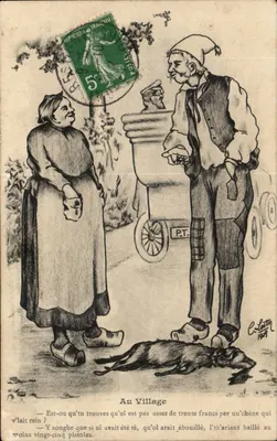 No Village — cena de aldeia com um cão morto — C. Lettin 1909