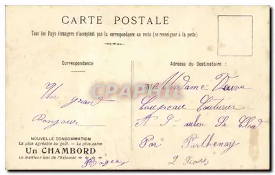 Scena di strada — donna con mantello rosso e soldato — disegno di C. Huand, N° 2 — Verso