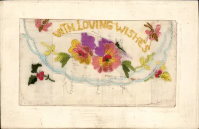Carta de vœux bordada — 'WITH LOVING WISHES' — Fabricada na França
