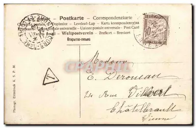 Kobieta w stroju z kroplami i kapeluszem ozdobionym — fototypia Conne — n° 13078 — Rewers
