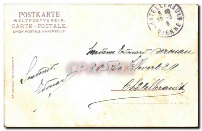 Metz. Katedra — widok katedry gotyckiej z dachami miasta — wydawca G. Brüllen & Co., Francfort — Rewers