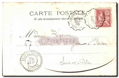 Clayette - Katedra — widok katedry z wieżą i mężczyzną na pierwszym planie — B F CHALON-SOANE — Rewers