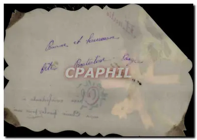 Carta de amizade decorada com um pássaro e flores — texto manuscrito 'Querida amiga confidencial, fale por mim' — verso com endereço e carimbo — Verso