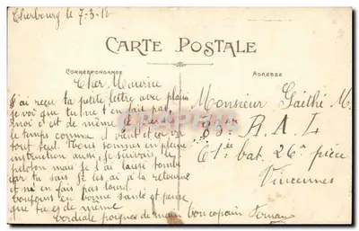 Cherbourg — Caserne Brière-de-l'Isle — Édition C. Ratti, Nouveautés et Collections, Cherbourg — Verso