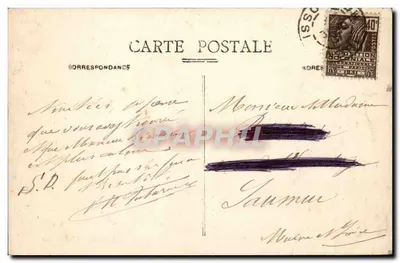 Issoudun - Rue de la République — widok na wieżę zegarową i sklepy — J. Aupel, wydawca, nr 1826 A — Rewers