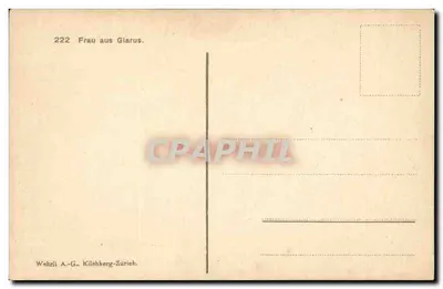 Mulher de Glarus — Sujeto fotográfico — editor Wehrli A.-G., Kilchberg-Zurich, n° 222 — Verso
