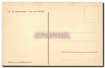 Vrouw uit Brigels — Graubünden — uitgegeven door Wahrli A.-G., Kilchberg-Zürich — Achterkant