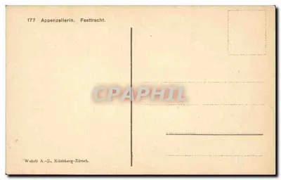 Mulher de Appenzell em traje de festa — n° 177 — editor Wehrli A.-G., Kilchberg-Zürich — Verso