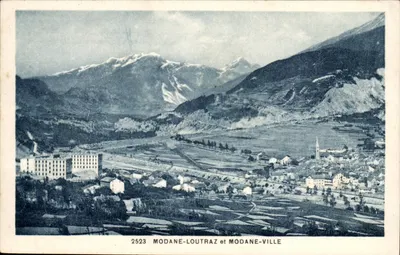 Modane-LoutraZ e Modane-Ville — vista panorâmica — editor F. de Migeon, Chambéry, n° 2523