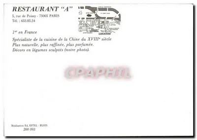 Kuchnia chińska XVIII wieku — Restauracja 'A' — Wyd. ESTEL - BLOIS — Rewers