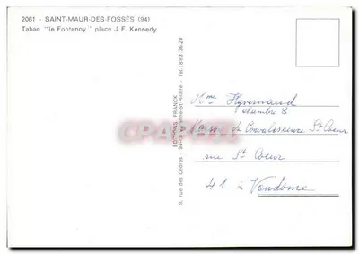 Saint-Maur-des-Fossés — Tabac 'le Fontenoy' place J.F. Kennedy — Éditions Franck — Verso