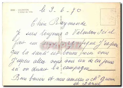 Hôtel de Ville de Valentoin — editor Éditions Françaises, n° 2055 — Verso