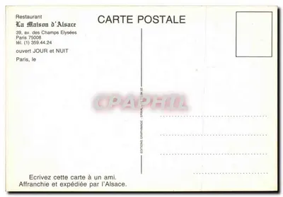 A Casa de Alsácia — Restaurante — Éditions Graphimage, Epernay — Verso