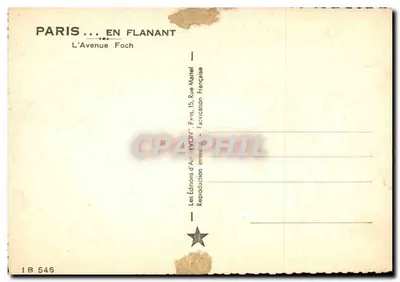 Paris — A Avenida Foch — Edições de Arte 'IVON' — Verso