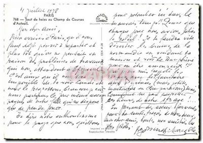 Salto de obstáculos no Campo de Corridas de Auteuil — Paris — Edições Colleurs Naturelle — Verso