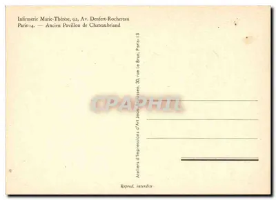 Infirmérie Marie-Thérèse — Stary Pałac Chateaubrianda — Ateliers d'Impressions d'Art, Paryż — Rewers