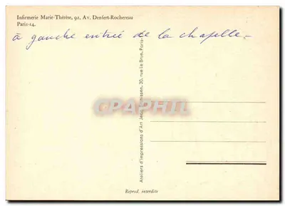 Infirmaria Marie-Thérèse — Av. Denfert-Rochereau, Paris-14 — Ateliers d’Impressions d’Art Jean Brunissen — Rewers