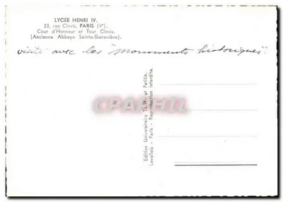 Dwór Honorowy i Wieża Clovis — Liceum Henri IV — Wydawnictwo Levalllois — Rewers