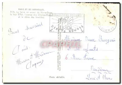 Paryż i jego cuda — 7176. Sekwencja rzeki Seiny przed Notre-Dame, wieża Eiffla, aleja Champs-Élysées i dach Invalidów. — Rewers