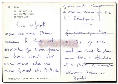 Notre-Dame de Paris — Os vendedores de livros na margem de Montebello — PARISCOLOR Ed. FRANCK — Verso