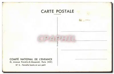 Sama koala i jej młode — COMITÉ NATIONAL DE L'ENFANCE, Paryż — N° 3 — Rewers